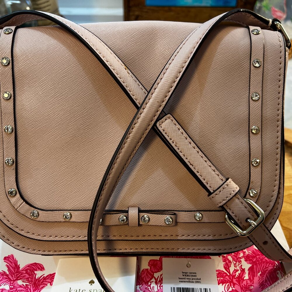 KATE SPADE Laurel Way Jeweled Large Carsen In Warm Vellum Rose Cross Body